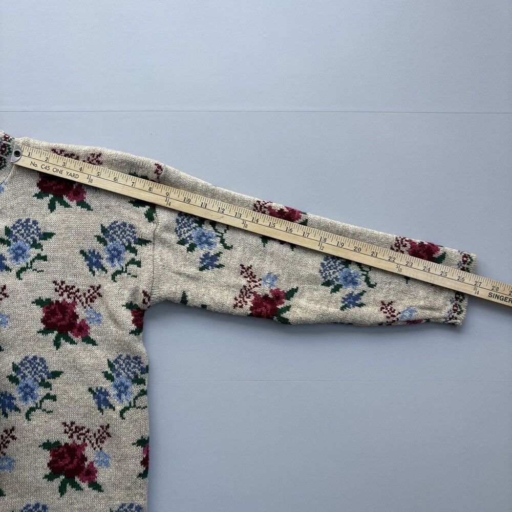 Y2K Vintage Sweater Dana Scott Womens Large Roses Cottagecore Granny Shabby Chic - Picture 8 of 9